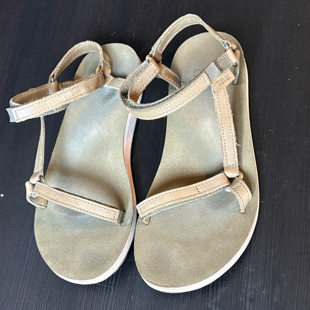 Teva Women's Olive Green Suede Leather T-Strap Sandals